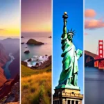 Collage of iconic US landmarks for travelers.