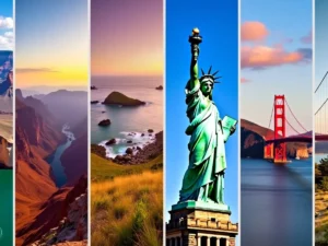 Collage of iconic US landmarks for travelers.